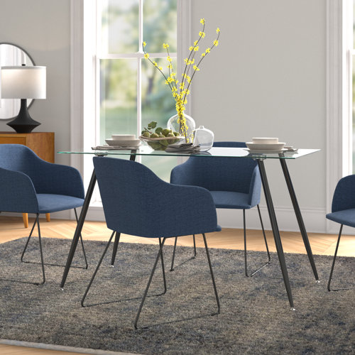 Anda Glass Top Metal Base Dining Table